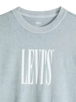 T-shirt en coton gris imprimé à coupe droite pourvu d'un col rond
