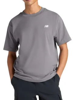 T-shirt en coton gris uni avec une coupe droite et un col rond
