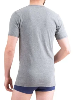 T-shirt en coton gris uni avec une coupe droite et un col V arrondi