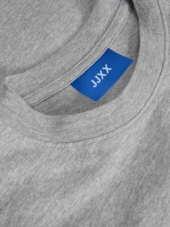 T-shirt en coton gris uni avec une coupe droite et un imprimé poitrine