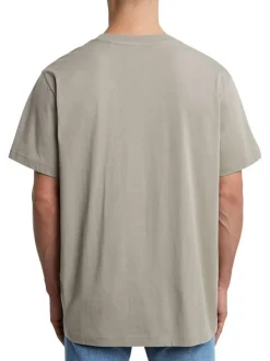 T-shirt en coton gris uni avec une coupe droite et un patch d'authenticité