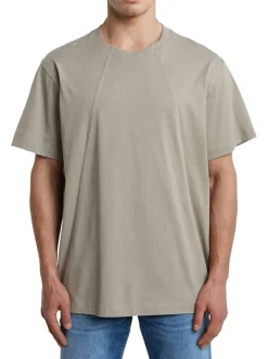 T-shirt en coton gris uni avec une coupe droite et un patch d'authenticité