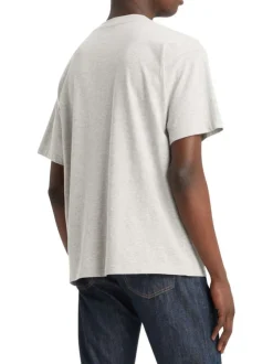 T-shirt en coton gris uni droit avec un col rond et des manches courtes
