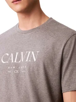T-shirt en coton gris uni imprimé avec une coupe droite et un col rond