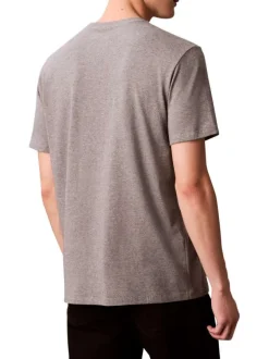T-shirt en coton gris uni imprimé avec une coupe droite et un col rond