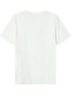 T-shirt en coton ivoire imprimé avec une coupe droite et un col v profond