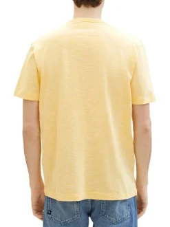 T-shirt en coton jaune chiné avec une coupe droite et un col rond