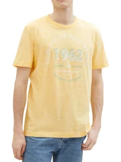T-shirt en coton jaune chiné avec une coupe droite et un col rond