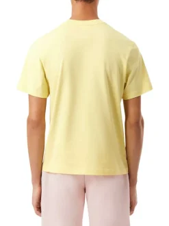 T-shirt en coton jaune à coupe droite pourvu d'un col rond côtelé