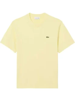 T-shirt en coton jaune à coupe droite pourvu d'un col rond côtelé