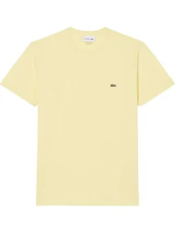 T-shirt en coton jaune à coupe droite pourvu d'un col rond côtelé