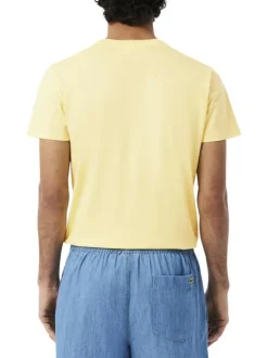 T-shirt en coton jaune à coupe droite pourvu d'un col rond côtelé