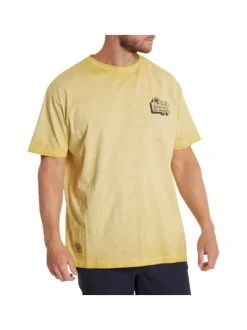 T-shirt en coton jaune effet chiné à col rond coupe droite avec logo
