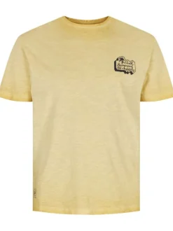 T-shirt en coton jaune effet chiné à col rond coupe droite avec logo