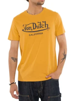 T-shirt en coton jaune imprimé avec une coupe droite et un col rond