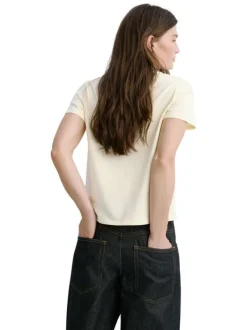 T-shirt en coton jaune uni avec une coupe droite et un col rond