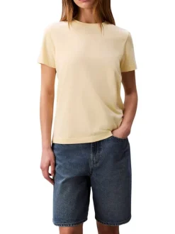 T-shirt en coton jaune uni avec une coupe droite et un col rond