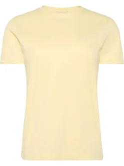 T-shirt en coton jaune uni avec une coupe droite et un col rond