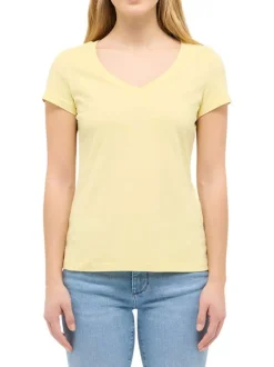 T-shirt en coton jaune uni avec une coupe droite et un col V