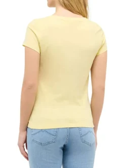 T-shirt en coton jaune uni avec une coupe droite et un col V
