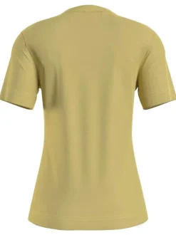 T-shirt en coton jaune uni avec une coupe près du corps et un col v