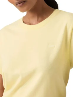 T-shirt en coton jaune uni à coupe ajustée pourvu d'un col rond