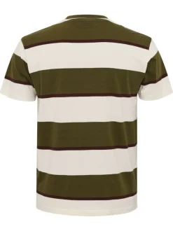 T-shirt en coton kaki avec des rayures larges horizontales et un col rond