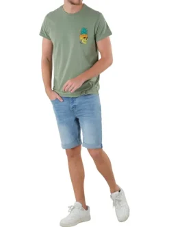 T-shirt en coton kaki avec tête de mort à coupe droite et col rond
