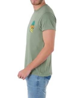 T-shirt en coton kaki avec tête de mort à coupe droite et col rond