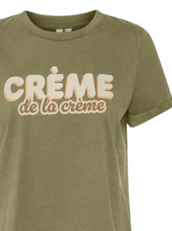 T-shirt en coton kaki avec une écriture à la poitrine et une coupe droite