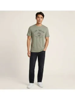T-shirt en coton kaki avec un imprimé de la marque et une coupe droite