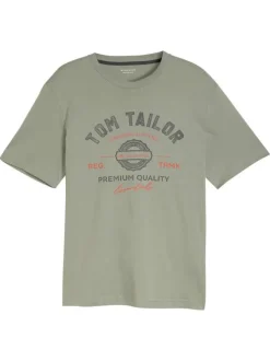 T-shirt en coton kaki avec un imprimé de la marque et une coupe droite