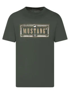 T-shirt en coton kaki avec un imprimé une coupe ajustée et un col rond
