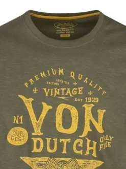 T-shirt en coton kaki avec un imprimé une coupe droite et un col rond