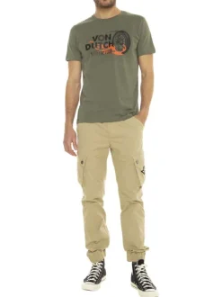 T-shirt en coton kaki avec un imprimé une coupe droite et un col rond