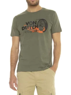 T-shirt en coton kaki avec un imprimé une coupe droite et un col rond