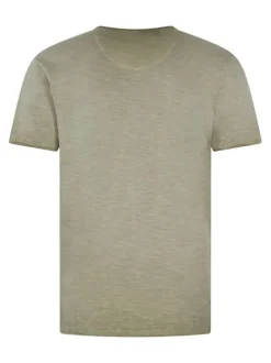 T-shirt en coton kaki clair chiné avec un briquet imprimé et un col v vintage