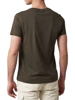 T-shirt en coton kaki à col rond avec un imprimé moto à l'avant