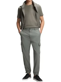 T-shirt en coton kaki à coupe droite pourvu d'un col rond côtelé