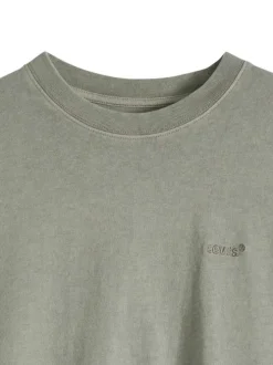 T-shirt en coton kaki à coupe droite pourvu d'un col rond finement côtelé