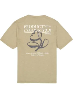 T-shirt en coton kaki imprimé avec une coupe droite et un col rond