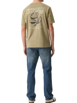 T-shirt en coton kaki imprimé avec une coupe droite et un col rond