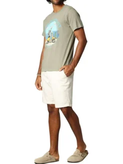 T-shirt en coton kaki imprimé avec une coupe droite et un col rond