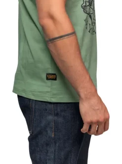 T-shirt en coton kaki imprimé pourvu d'un col rond et de manches courtes