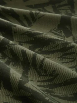 T-shirt en coton kaki à motifs pourvu d'une coupe droite et d'un col rond