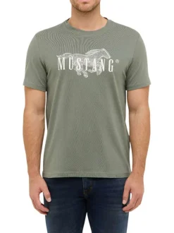 T-shirt en coton kaki orné d'un imprimé fantaisie et d'un col rond