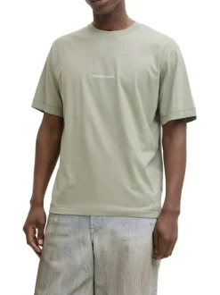 T-shirt en coton kaki pourvu d'un col rond et de manches courtes