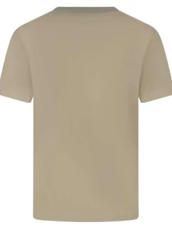 T-shirt en coton kaki uni avec un col rond et le nom de la marque