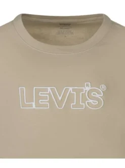 T-shirt en coton kaki uni avec un col rond et le nom de la marque