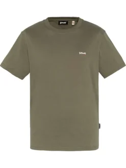 T-shirt en coton kaki uni avec un col rond et le nom de la marque en petit
